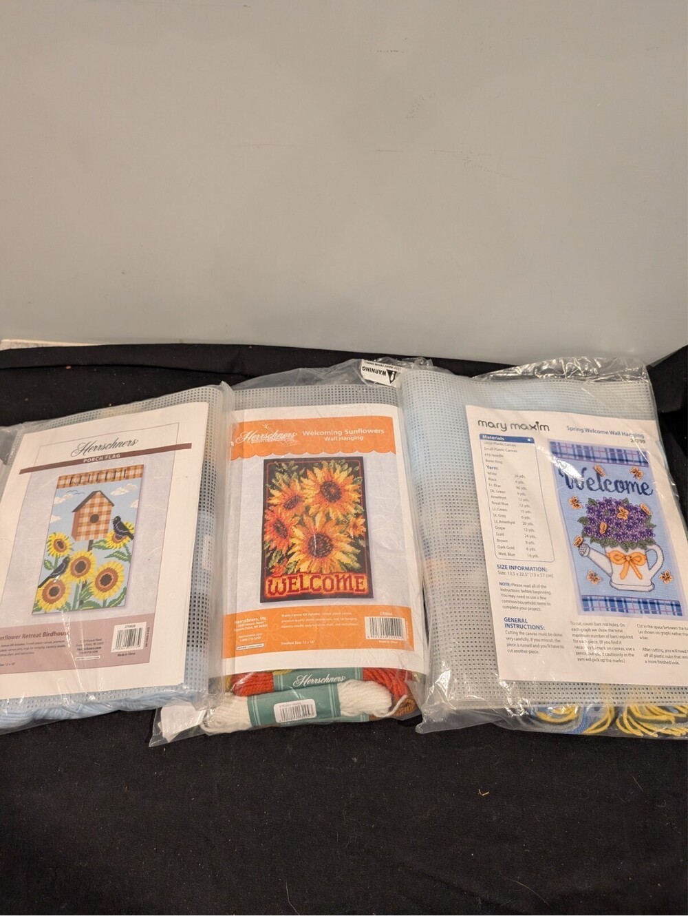 3 Welcome Floral Plastic Canvas Kits Herrschners Mary Maxim Sunflowers Birdhouse